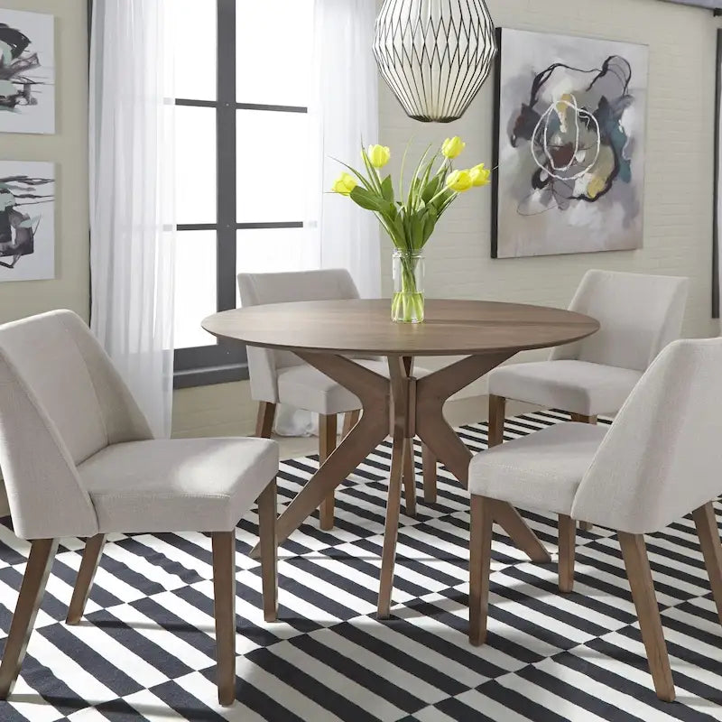 Round Pedestal Dining Table in Satin Walnut – 47.25" Diameter, Rubberwood & Walnut Veneer, Mid-Century