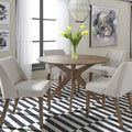 Round Pedestal Dining Table in Satin Walnut – 47.25" Diameter, Rubberwood & Walnut Veneer, Mid-Century