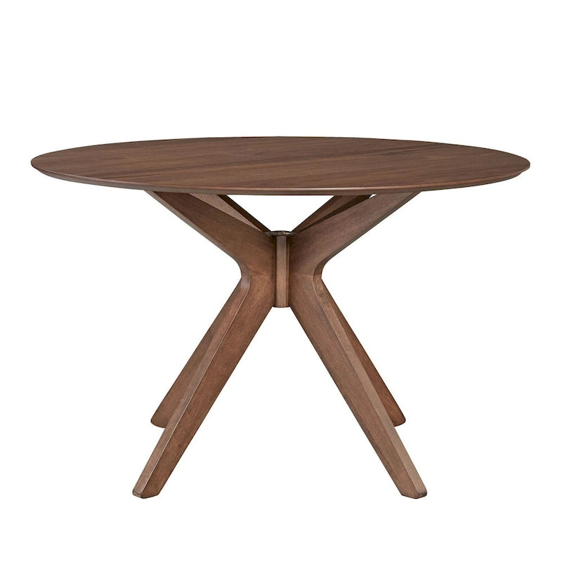 Round Pedestal Dining Table in Satin Walnut – 47.25" Diameter, Rubberwood & Walnut Veneer, Mid-Century