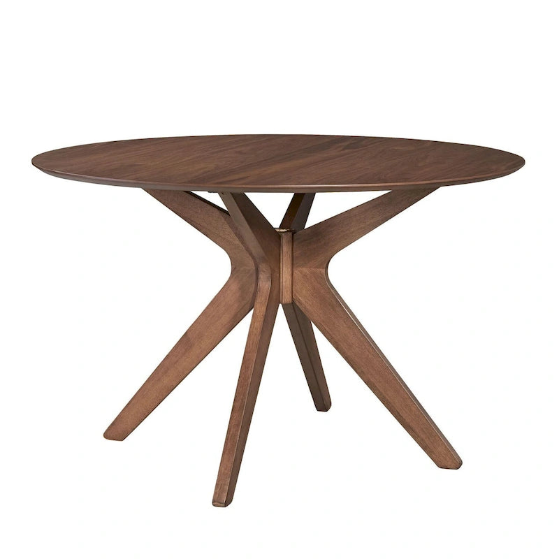 Round Pedestal Dining Table in Satin Walnut – 47.25" Diameter, Rubberwood & Walnut Veneer, Mid-Century