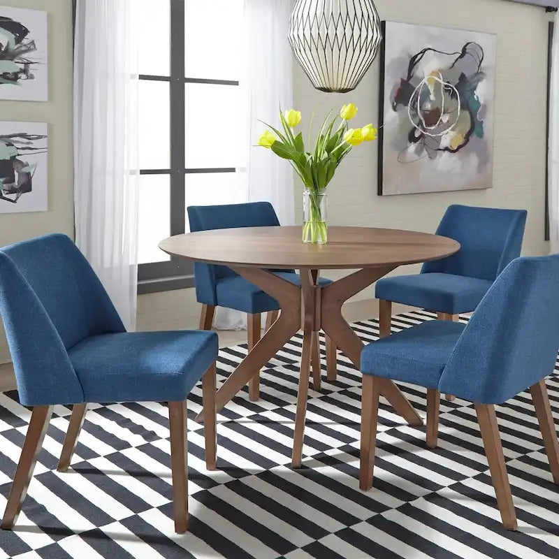 Round Pedestal Dining Table in Satin Walnut – 47.25" Diameter, Rubberwood & Walnut Veneer, Mid-Century