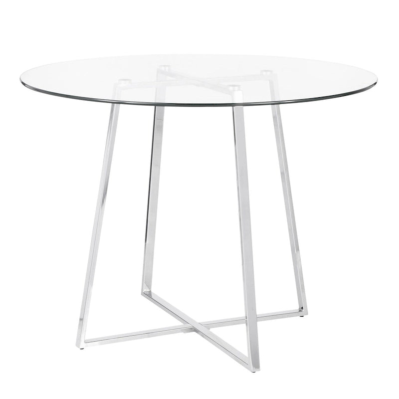 Round Tempered Glass Dining Table with Chrome Legs – 39.5" Diameter, Seats 4