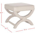 X-Frame Upholstered Ottoman in Taupe Linen with Silver Nailhead Trim – Modern Accent Bench