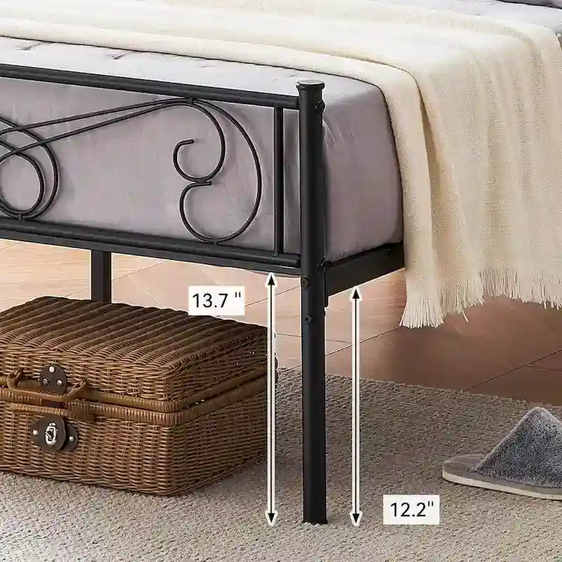 Upholstered Bed Frame with Vintage Pattern Headboard & Footboard – 800 lb Capacity, Multiple Sizes