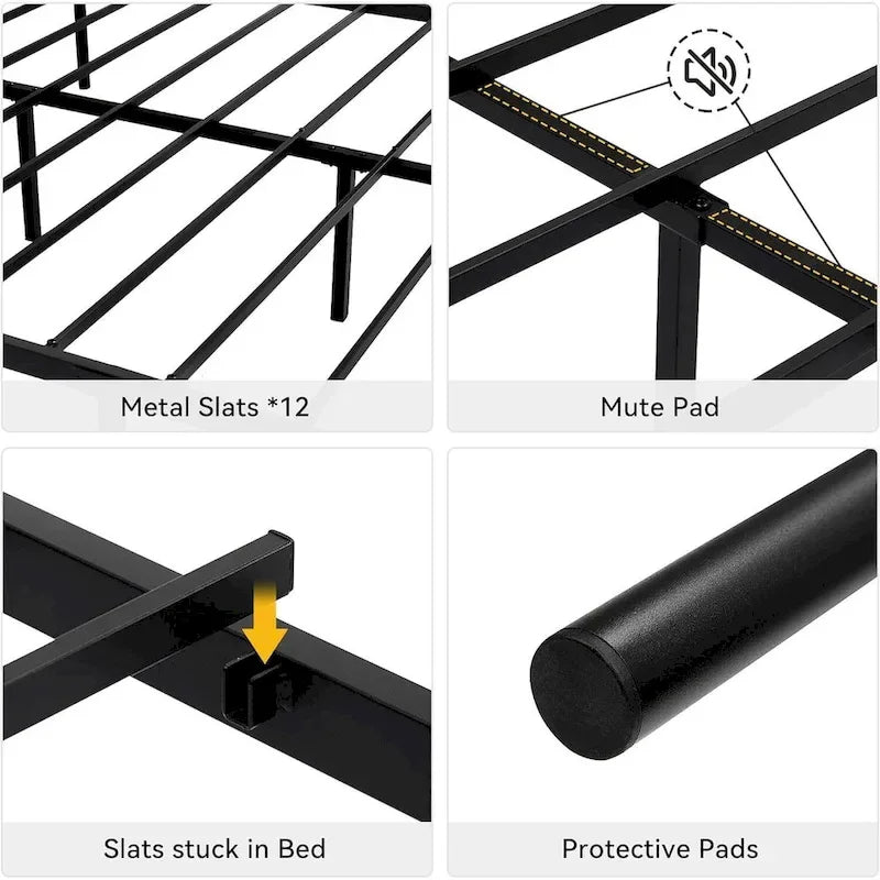 Upholstered Bed Frame with Vintage Pattern Headboard & Footboard – 800 lb Capacity, Multiple Sizes