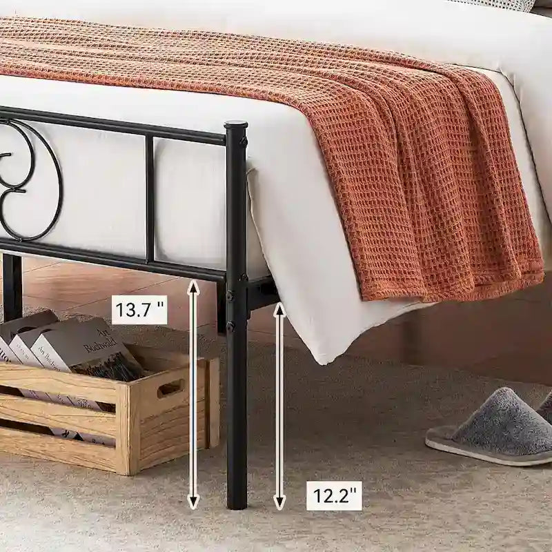 Upholstered Bed Frame with Vintage Pattern Headboard & Footboard – 800 lb Capacity, Multiple Sizes