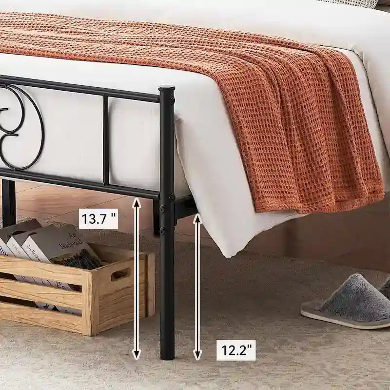 Upholstered Bed Frame with Vintage Pattern Headboard & Footboard – 800 lb Capacity, Multiple Sizes
