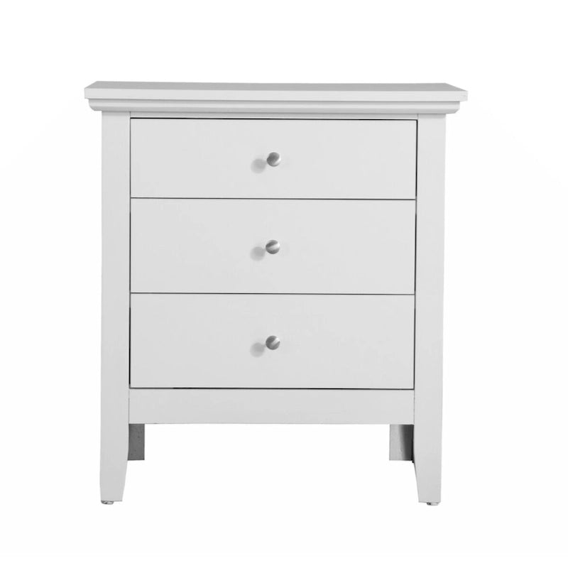 3-Drawer Nightstand in White – Real Wood Veneer, Dovetail Drawers, Metal Hardware, Fully Assembled