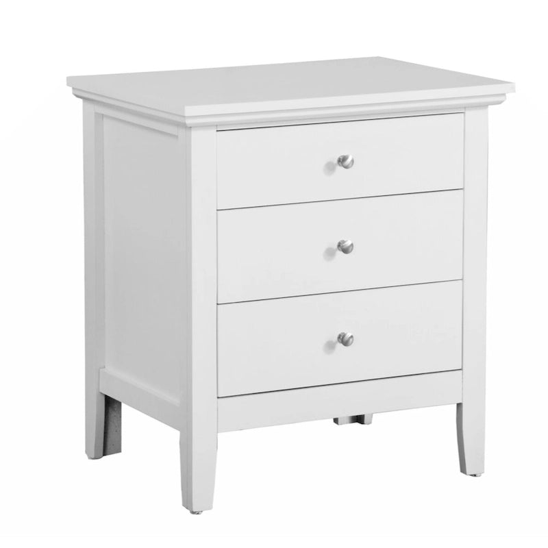 3-Drawer Nightstand in White – Real Wood Veneer, Dovetail Drawers, Metal Hardware, Fully Assembled