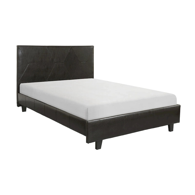 California King Platform Bed in Brown Faux Leather – Solid Wood Frame, Low-Profile Design