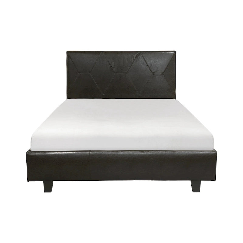 California King Platform Bed in Brown Faux Leather – Solid Wood Frame, Low-Profile Design