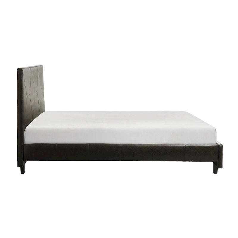 California King Platform Bed in Brown Faux Leather – Solid Wood Frame, Low-Profile Design