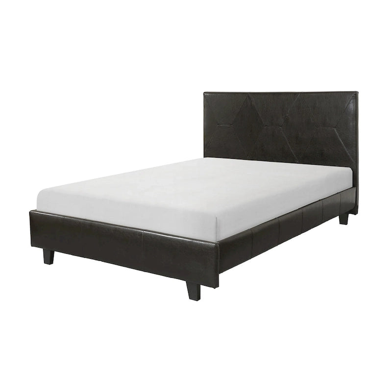 California King Platform Bed in Brown Faux Leather – Solid Wood Frame, Low-Profile Design