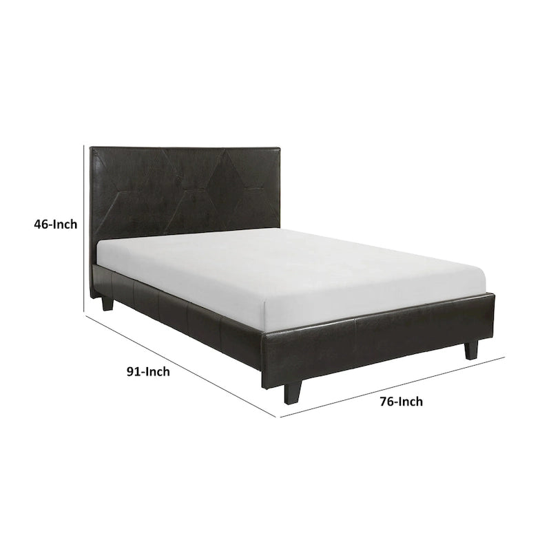 California King Platform Bed in Brown Faux Leather – Solid Wood Frame, Low-Profile Design