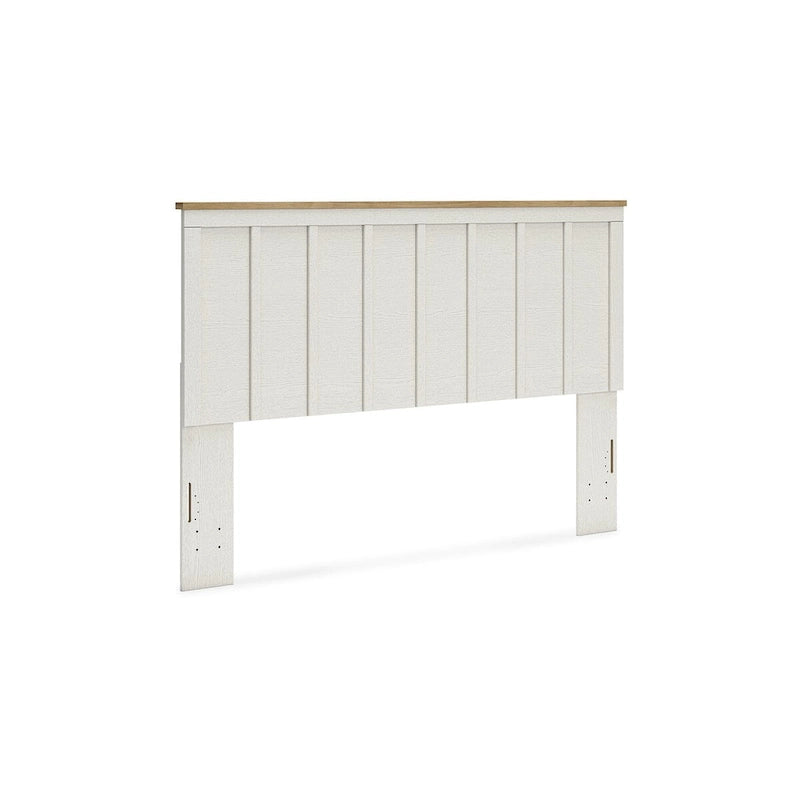 Farmhouse Panel Headboard – White & Natural Wood Two-Tone, Shiplap-Style Panels