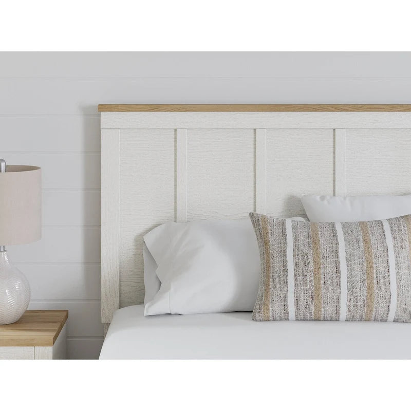 Farmhouse Panel Headboard – White & Natural Wood Two-Tone, Shiplap-Style Panels