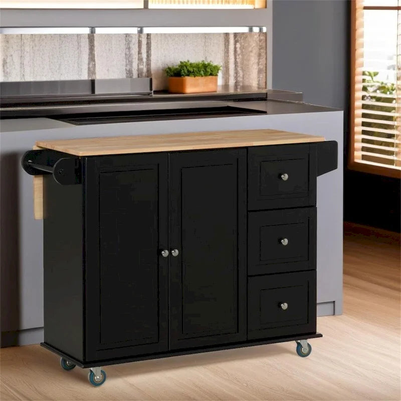 Mobile Kitchen Island with Drop-Leaf Extension, Multiple Drawers & Locking Wheels