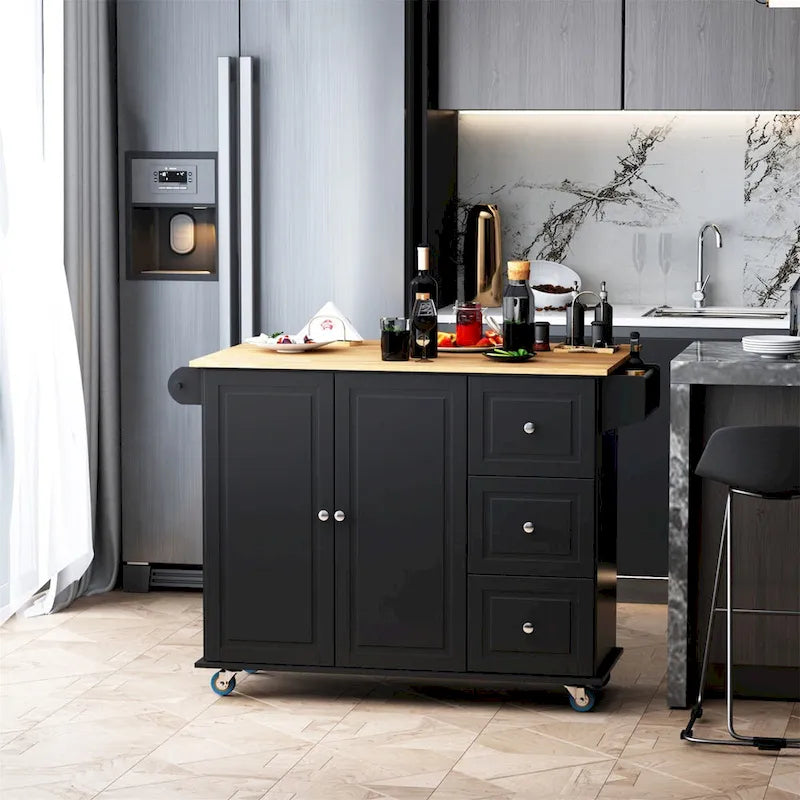 Mobile Kitchen Island with Drop-Leaf Extension, Multiple Drawers & Locking Wheels