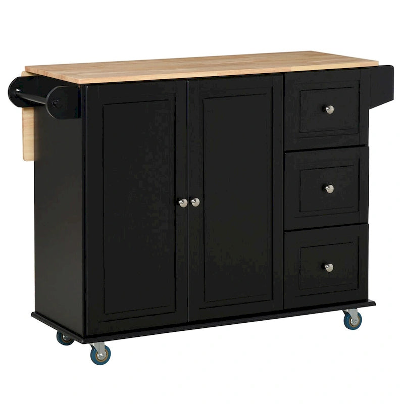 Mobile Kitchen Island with Drop-Leaf Extension, Multiple Drawers & Locking Wheels