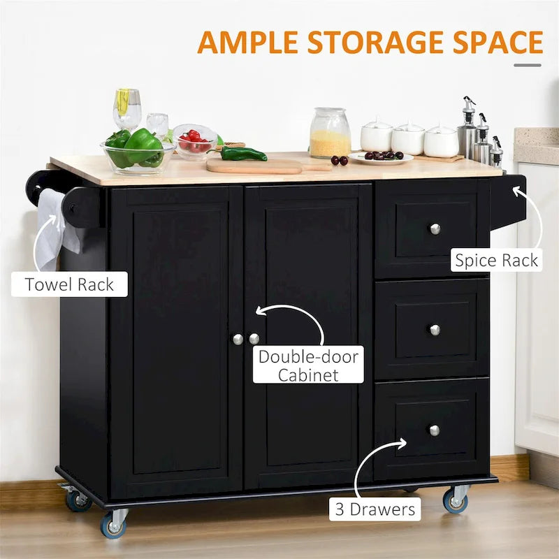 Mobile Kitchen Island with Drop-Leaf Extension, Multiple Drawers & Locking Wheels