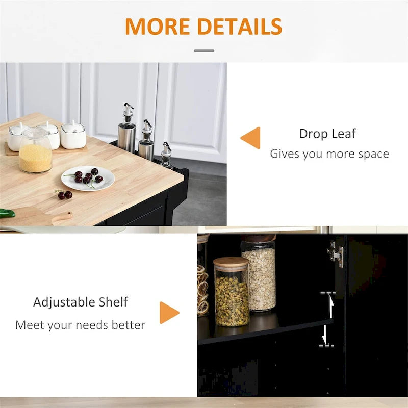 Mobile Kitchen Island with Drop-Leaf Extension, Multiple Drawers & Locking Wheels