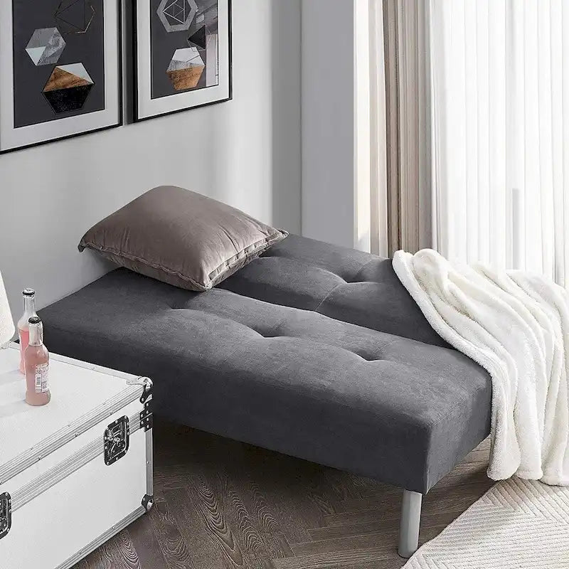 Mini Futon Sofa Bed with Steel Frame – Compact Dorm & Small Space Sleeper, Grey