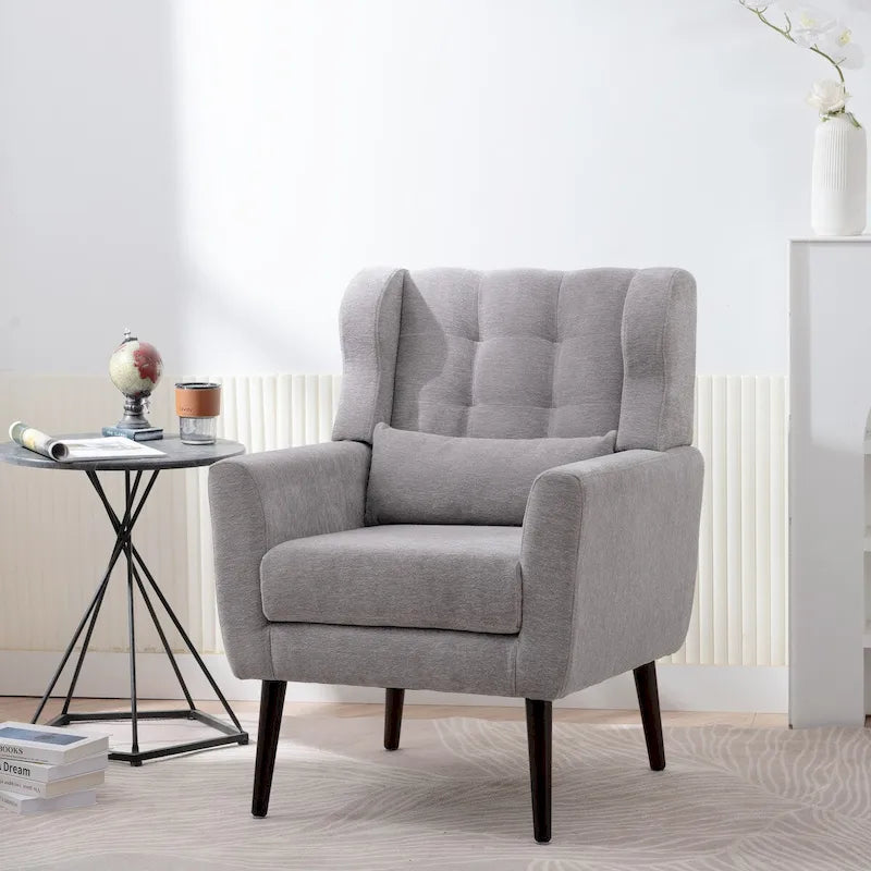 Chenille Accent Chair for Living Room – Ergonomic Armchair with Wood Legs, 275 lb Capacity, 7 Colors