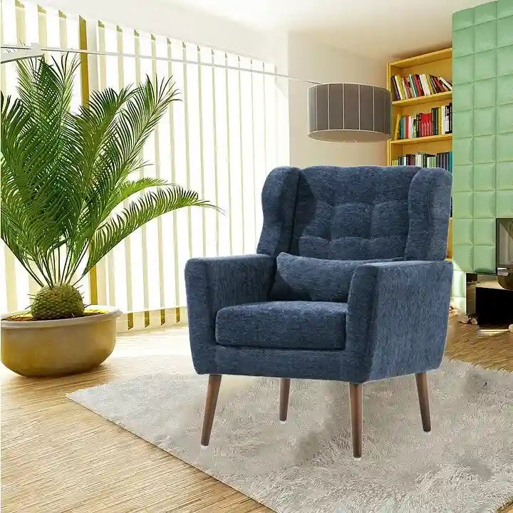 Chenille Accent Chair for Living Room – Ergonomic Armchair with Wood Legs, 275 lb Capacity, 7 Colors
