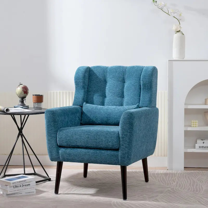 Chenille Accent Chair for Living Room – Ergonomic Armchair with Wood Legs, 275 lb Capacity, 7 Colors