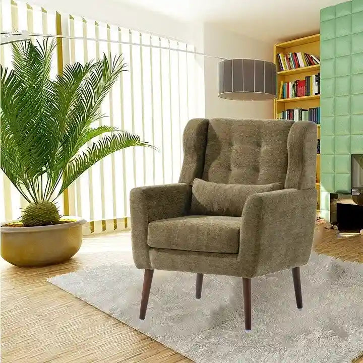 Chenille Accent Chair for Living Room – Ergonomic Armchair with Wood Legs, 275 lb Capacity, 7 Colors