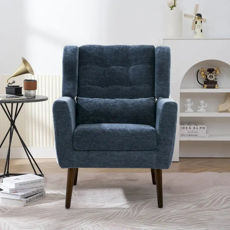 Chenille Accent Chair for Living Room – Ergonomic Armchair with Wood Legs, 275 lb Capacity, 7 Colors