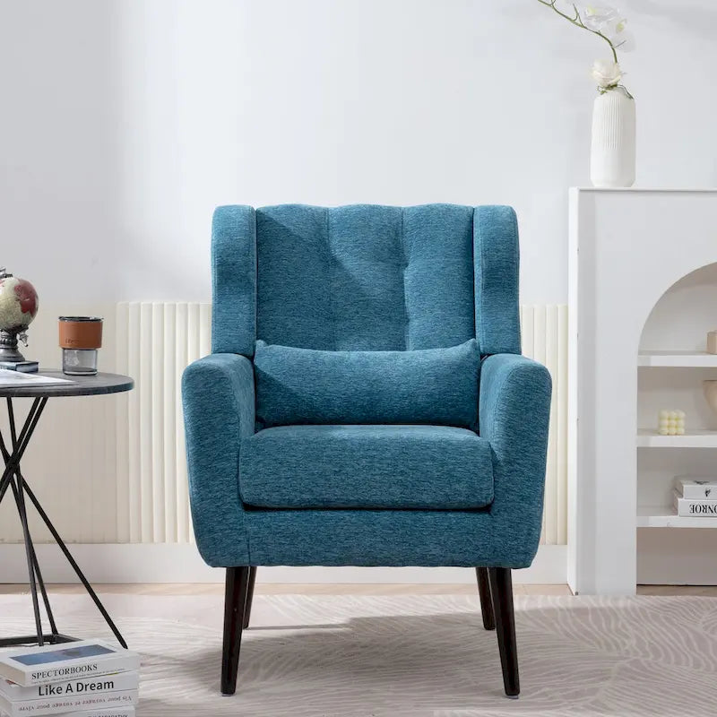 Chenille Accent Chair for Living Room – Ergonomic Armchair with Wood Legs, 275 lb Capacity, 7 Colors