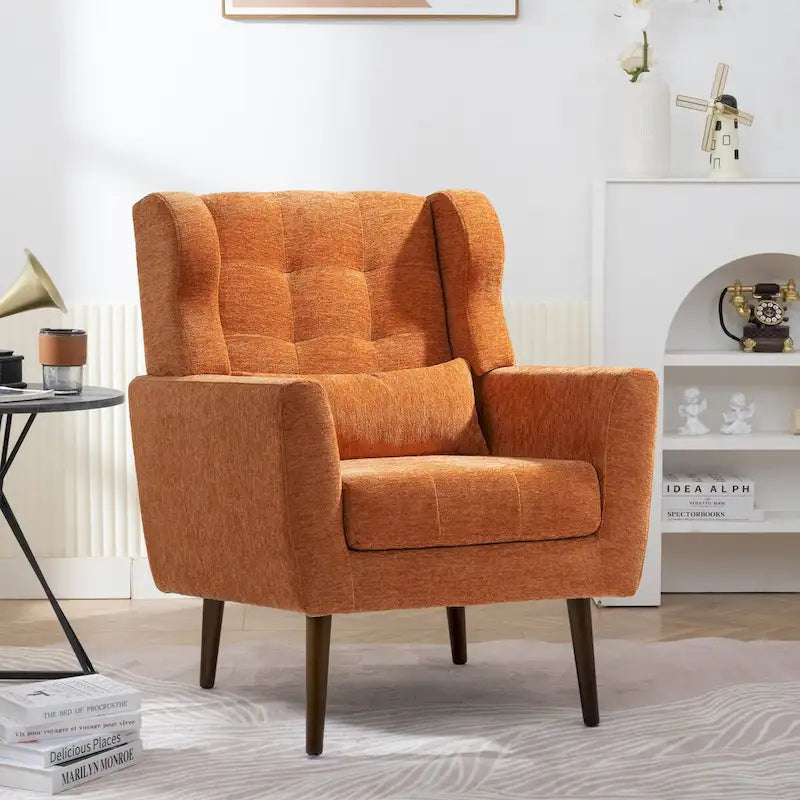 Chenille Accent Chair for Living Room – Ergonomic Armchair with Wood Legs, 275 lb Capacity, 7 Colors