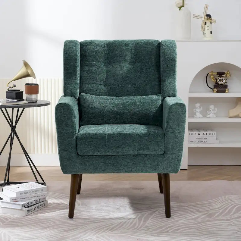 Chenille Accent Chair for Living Room – Ergonomic Armchair with Wood Legs, 275 lb Capacity, 7 Colors