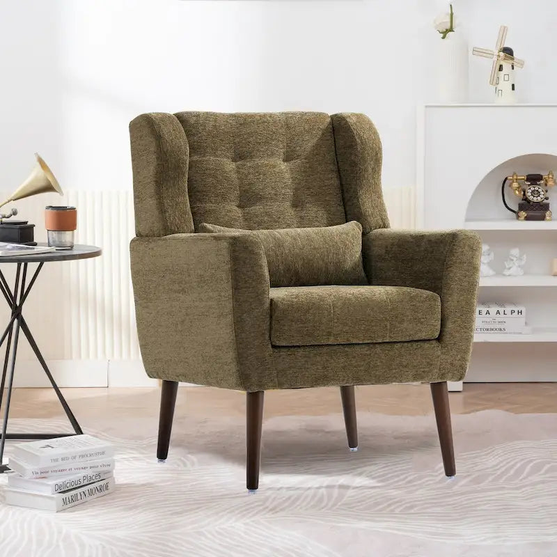 Chenille Accent Chair for Living Room – Ergonomic Armchair with Wood Legs, 275 lb Capacity, 7 Colors