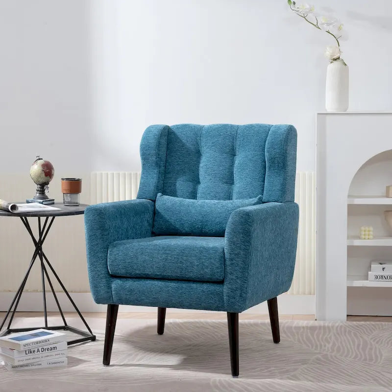 Chenille Accent Chair for Living Room – Ergonomic Armchair with Wood Legs, 275 lb Capacity, 7 Colors