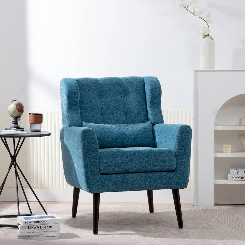 Chenille Accent Chair for Living Room – Ergonomic Armchair with Wood Legs, 275 lb Capacity, 7 Colors