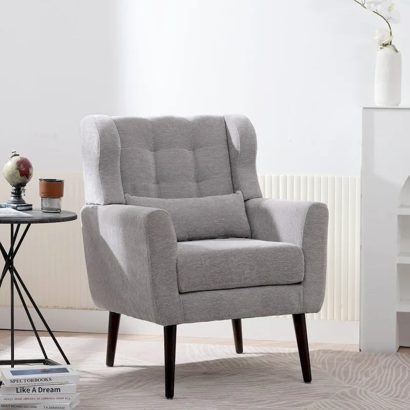 Chenille Accent Chair for Living Room – Ergonomic Armchair with Wood Legs, 275 lb Capacity, 7 Colors
