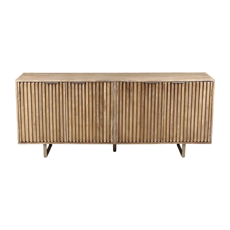 72" Mid-Century Modern Sideboard in Channeled Mango Wood – Natural Finish, Metal Legs
