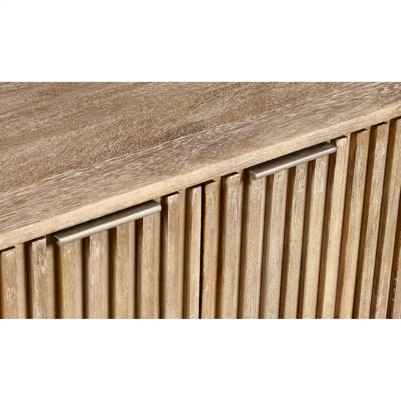 72" Mid-Century Modern Sideboard in Channeled Mango Wood – Natural Finish, Metal Legs