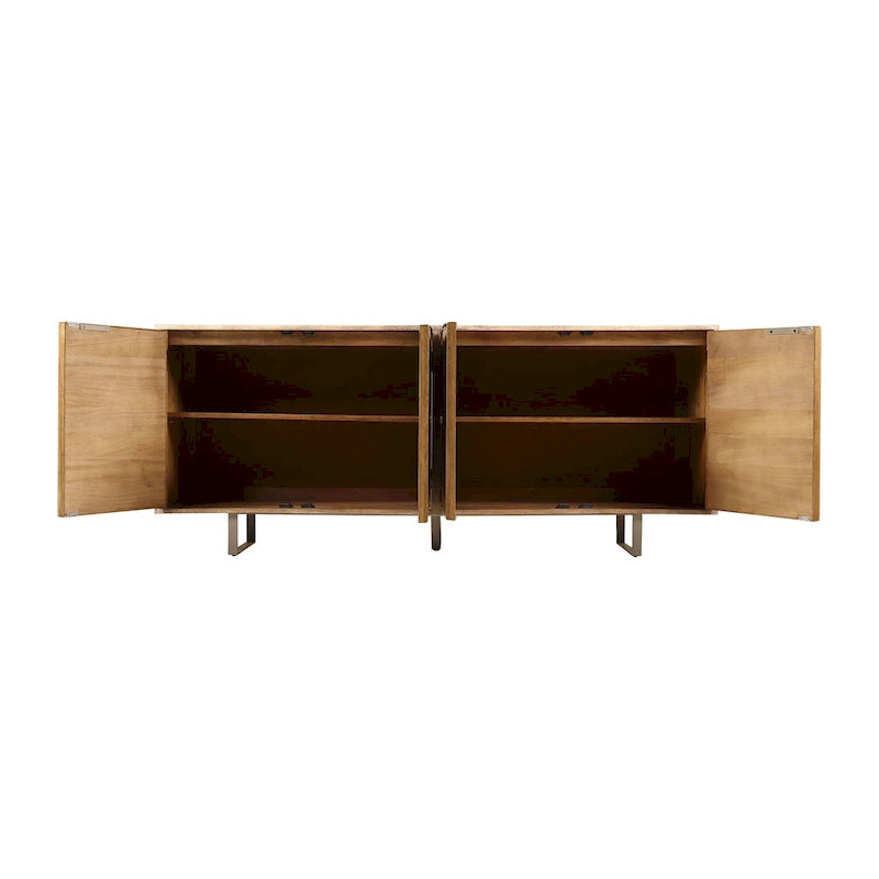 72" Mid-Century Modern Sideboard in Channeled Mango Wood – Natural Finish, Metal Legs