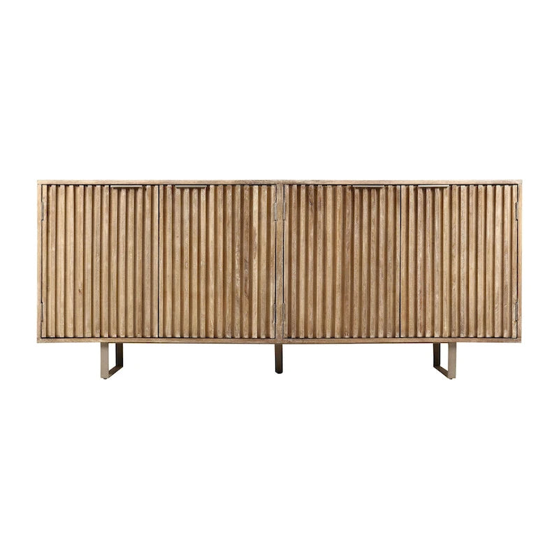 72" Mid-Century Modern Sideboard in Channeled Mango Wood – Natural Finish, Metal Legs