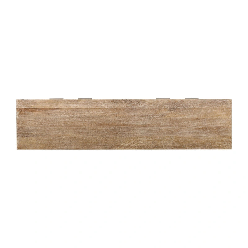 72" Mid-Century Modern Sideboard in Channeled Mango Wood – Natural Finish, Metal Legs