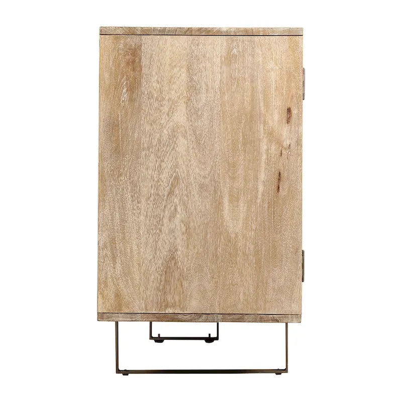 72" Mid-Century Modern Sideboard in Channeled Mango Wood – Natural Finish, Metal Legs