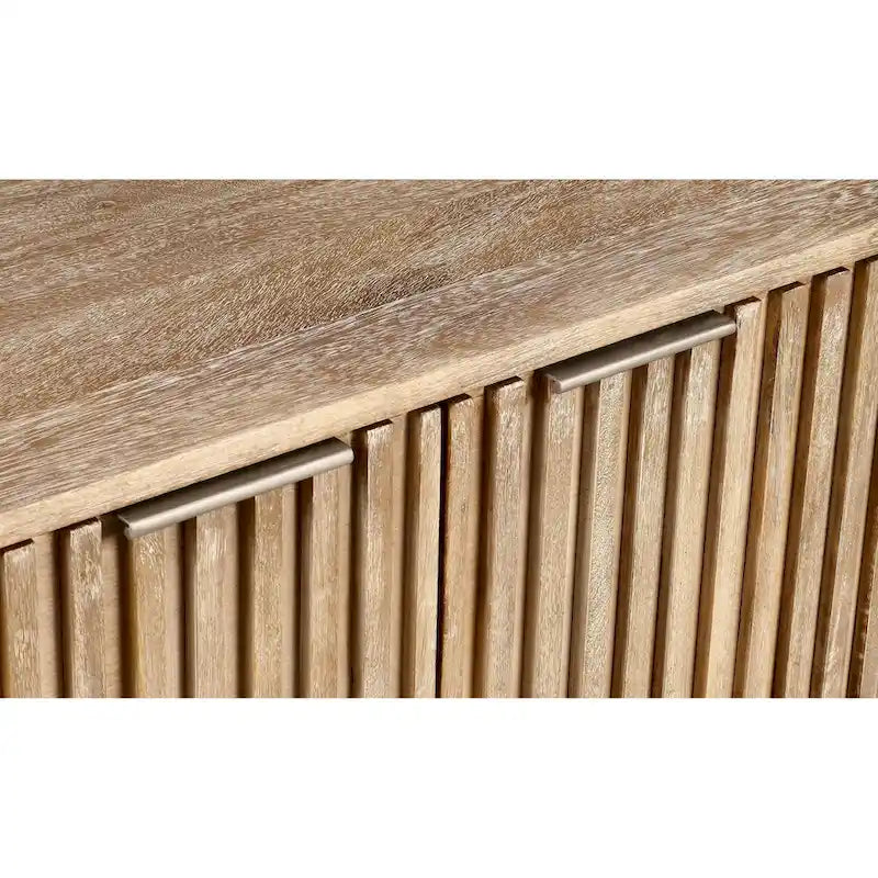 72" Mid-Century Modern Sideboard in Channeled Mango Wood – Natural Finish, Metal Legs