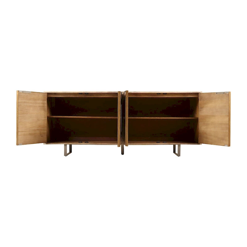 72" Mid-Century Modern Sideboard in Channeled Mango Wood – Natural Finish, Metal Legs
