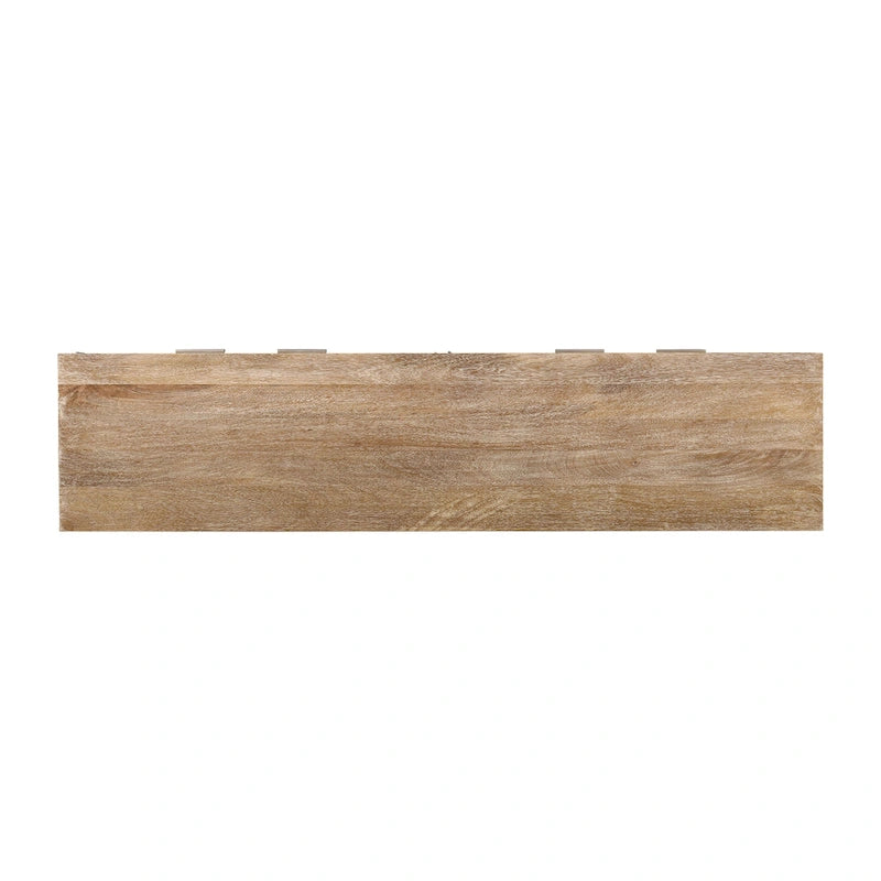 72" Mid-Century Modern Sideboard in Channeled Mango Wood – Natural Finish, Metal Legs