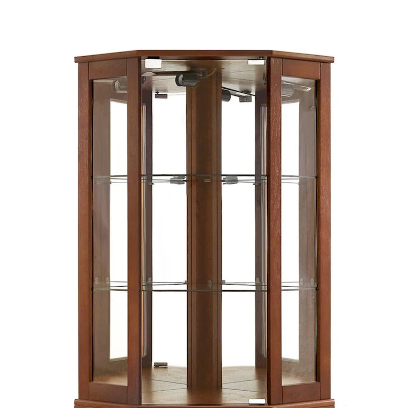Corner Curio Display Cabinet with 6 Shelves & Lights – Cherry, Walnut & Oak Finishes