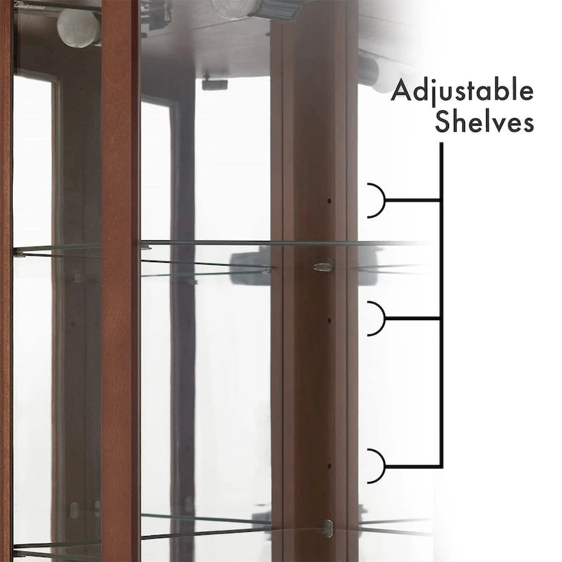 Corner Curio Display Cabinet with 6 Shelves & Lights – Cherry, Walnut & Oak Finishes