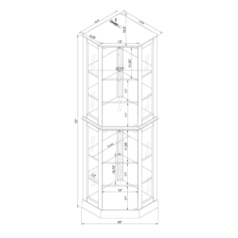 Corner Curio Display Cabinet with 6 Shelves & Lights – Cherry, Walnut & Oak Finishes